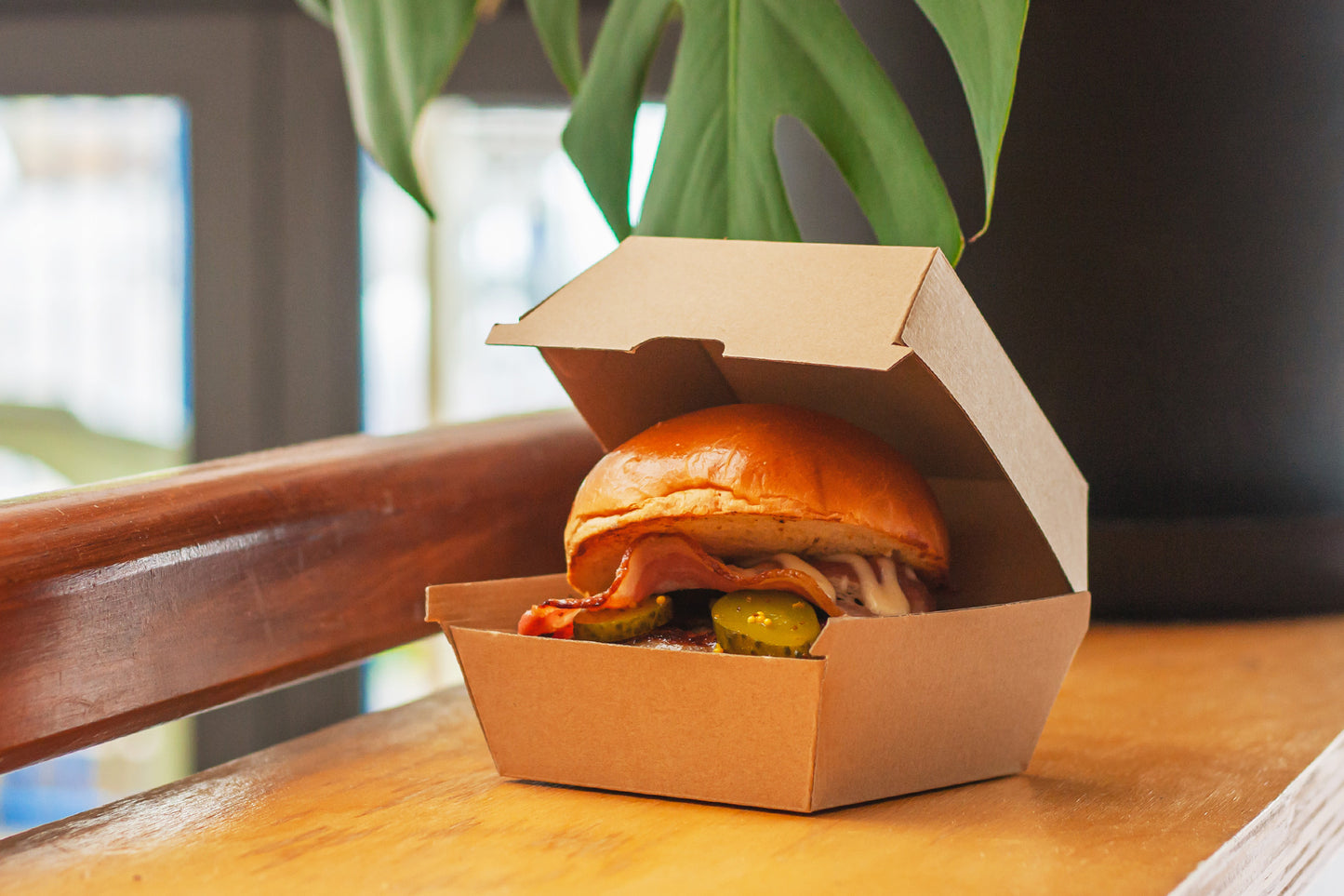 Burger in a Corrugated Kraft Takeaway Burger Box